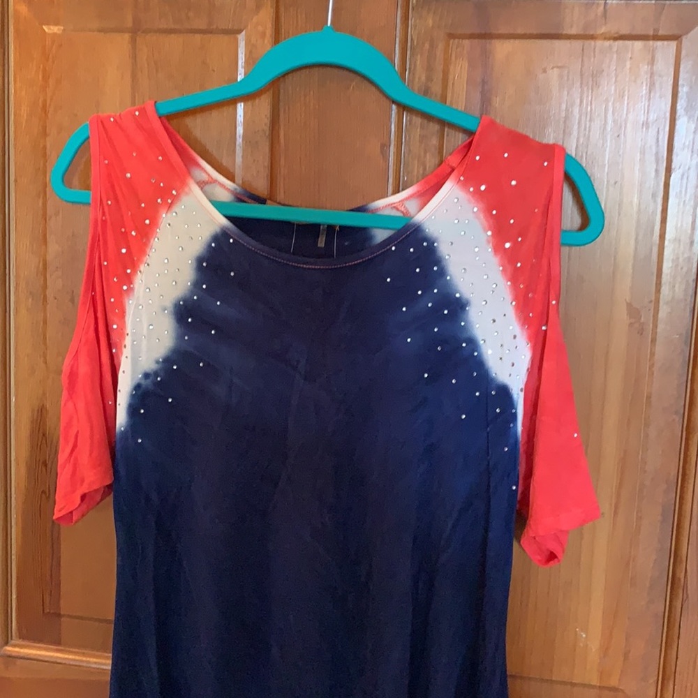 Red , white and blue shirt with rhinestones - Picture 2 of 5